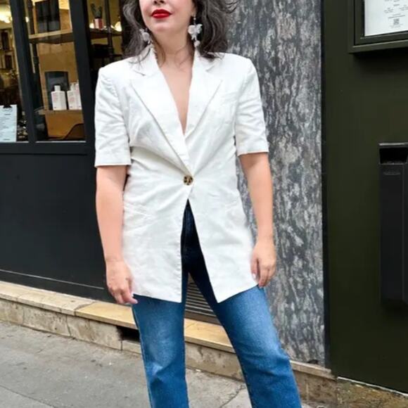 Eudon Choi Pale Pink Linen Blazer Size 8 Career Short Sleeve Boxy Designer $325 - Picture 6 of 6